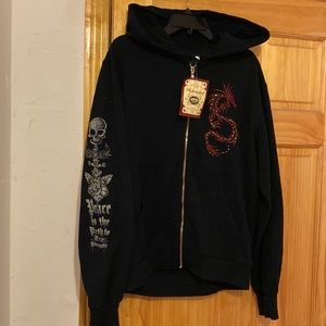 Bejeweled Limited Edition Black CottonStretch Crystal Full Zip Hoodie New